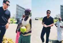 Sonu Sood gets unique welcome at Chennai coconut water stall