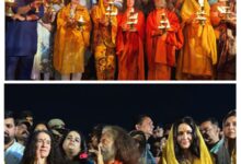 Katrina Kaif and Raveena Tandon attend the ‘Ganga Aarti’ during Maha Kumbh