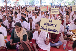 Over 9,000 nurses & paramedics in Karnataka go on indefinite strike, health services disrupted