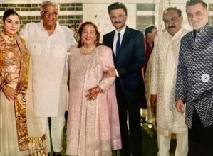 Kapoor brothers Boney, Anil and Sanjay pose under the same roof at Aadar Jain’s wedding