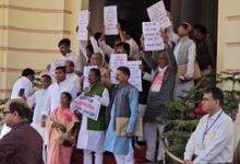 Left parties MLAs hold protest outside Bihar Assembly ahead of budget presentation