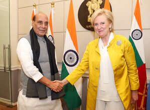 Rajnath Singh discusses defence ties with Princess Astrid of Belgium