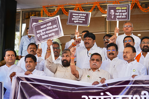 Oppn stages protest in Assembly premises, seeks resignation of two ministers