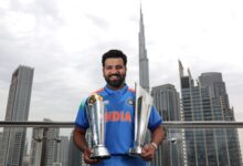 Rohit Sharma poses with his two ICC silverware in Dubai after Champions Trophy triumph