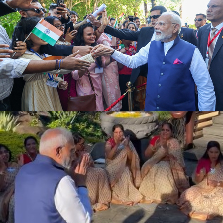 PM Modi welcomed with traditional Bihari ‘Geet Gawai’ in Mauritius