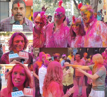 Foreign tourists join Holi festivities in Varanasi