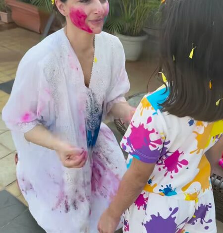 Soha Ali Khan celebrates Holi with husband Kunal, and daughter Inaaya