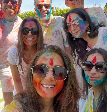 Preity Zinta enjoys a colorful Holi with her little munchkins