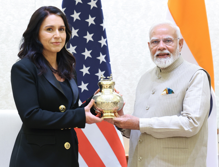 PM Modi meets Tulsi Gabbard, gifts her vase containing holy Ganga water from Maha Kumbh