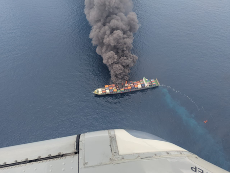 Singapore cargo ship catches fire off Kerala, Kochi and Kozhikode hospitals on alert Singapore cargo ship catches fire off Kerala, Kochi and Kozhikode hospitals on alert
