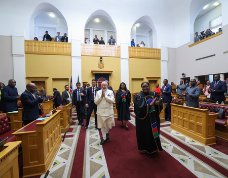Both countries just warming up, will score faster and more: PM Modi in historic address at Namibian Parliament Both countries just warming up, will score faster and more: PM Modi in historic address at Namibian Parliament