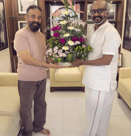 Rajinikanth congratulates Kamal Haasan on becoming a member of the Rajya Sabha Rajinikanth congratulates Kamal Haasan on becoming a member of the Rajya Sabha