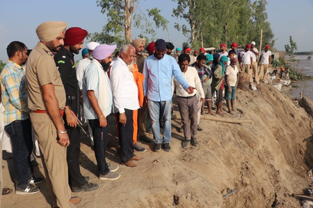 Punjab ministers inspect desilting works in Satluj river
