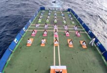 Personnel onboard ICG Ship Sarthak hold meditation session at Saudi Arabia’s King Abdulaziz Port