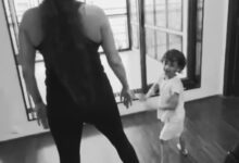 Dia Mirza enjoys a fun session at the gym with her little companion