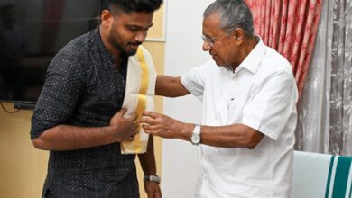 Sanju Samson felicitated by Kerala CM Pinarayi Vijayan after T20 WC win