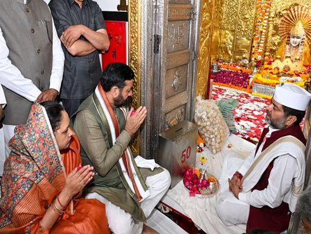 Haryana CM Saini, wife Suman pay obeisance at Mata Mansa Devi Temple