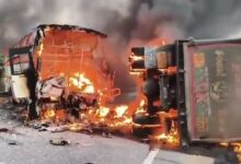 14 killed as bus catches fire after colliding with tipper truck in Andhra Pradesh