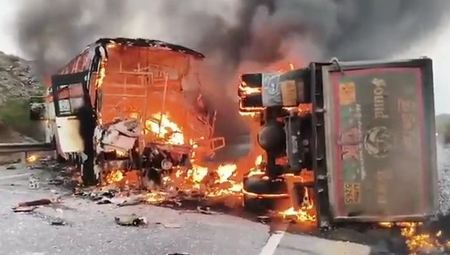 14 killed as bus catches fire after colliding with tipper truck in Andhra Pradesh