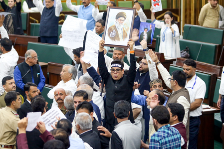 J&K Assembly adjourned after legislators raise slogans against Israeli attack on Iran J&K Assembly adjourned after legislators raise slogans against Israeli attack on Iran