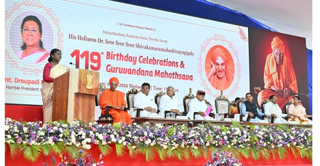 Prez Murmu attends 119th birthday celebrations of late Shivakumar Swamji in Karnataka’s Tumakuru