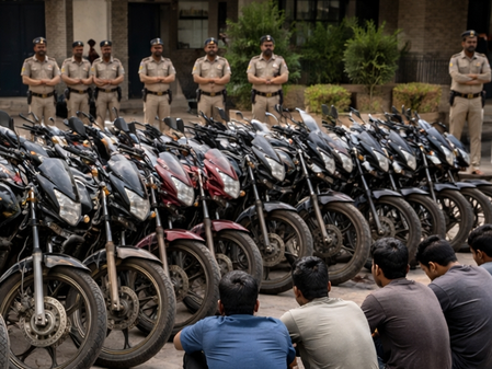 Raigarh Police bust motorcycle theft racket; 9 held, 21 bikes seized