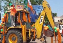 Bengal polls: BJP candidate rides bulldozer to file his nomination