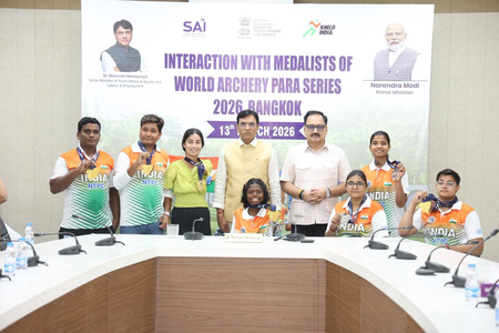 Union Sports Minister felicitates Indian contingent for stellar performance at Bangkok 2026 World Archery Para Series (Ld) Union Sports Minister felicitates Indian contingent for stellar performance at Bangkok 2026 World Archery Para Series (Ld)