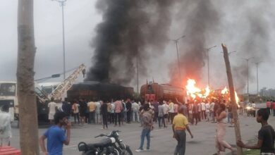 Two burnt alive as three trucks collide, catch fire near toll plaza in Jharkhand’s Giridih