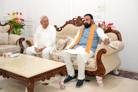 Nitish Kumar meets Samrat Choudhary at his residence in Patna, their first formal meeting after new govt formation