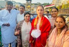 Tamannaah Bhatia offers prayers at the Tirumala temple