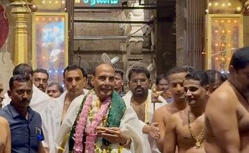 ‘Feeling blessed’: Rajnath Singh offers prayers at Subramanya Swami temple in TN
