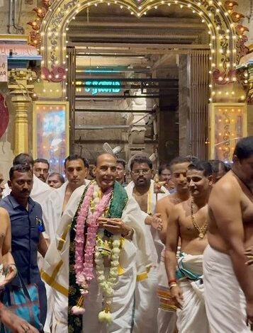 ‘Feeling blessed’: Rajnath Singh offers prayers at Subramanya Swami temple in TN