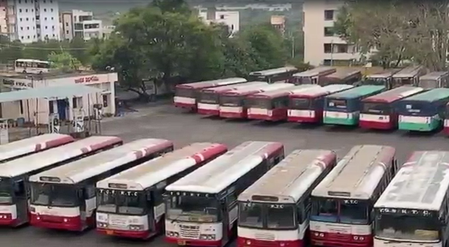 RTC buses go off the roads in Telangana as employees begin strike