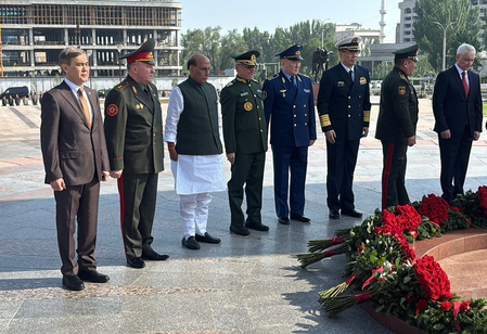 Rajnath Singh lays wreath at Victory Square in Kyrgyzstan ahead of SCO meet