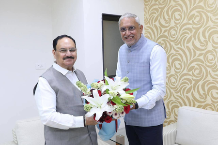 JP Nadda arrives in Gujarat for VGRC concluding session, meets state BJP chief (Ld)