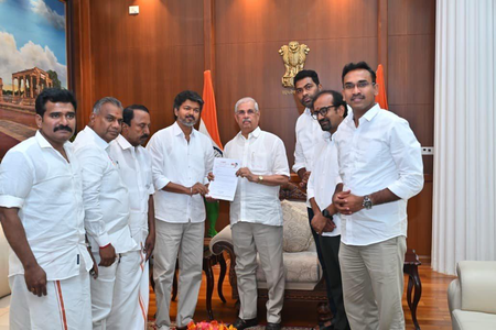 TVK leader Vijay meets Governor, stakes claim to form government in TN