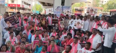 BRS stages protest, demands arrest of Bandi Sanjay’s son in POCSO case