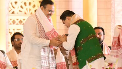Bhajan Lal Sharma congratulates Himanta Biswa Sarma on taking oath as Assam Chief Minister