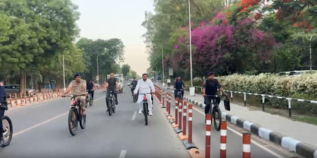 Haryana CM Saini cycles to Sukhna Lake to push save fuel message