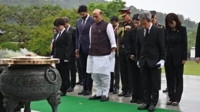 Defence Minister Rajnath Singh pays homage to Korean war heroes at National Cemetery in Seoul