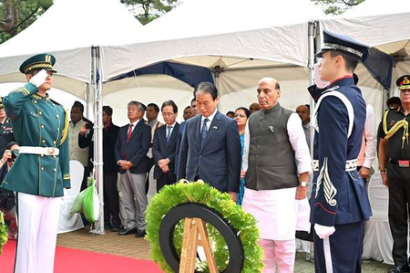 Rajnath Singh inaugurates Indian War Memorial in South Korea, remembers war veterans Rajnath Singh inaugurates Indian War Memorial in South Korea, remembers war veterans