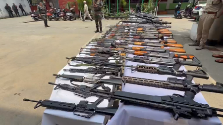 Manipur: Security forces recover 67 weapons including 27 AK rifles, 4 militants arrested Manipur: Security forces recover 67 weapons including 27 AK rifles, 4 militants arrested