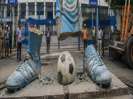 Kolkata: Statue outside Yuva Bharati Stadium removed amid long-standing criticism Kolkata: Statue outside Yuva Bharati Stadium removed amid long-standing criticism