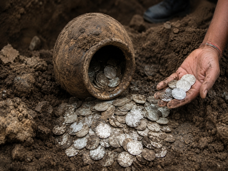 Sensation in Damoh as British-era silver coins unearthed during house excavation Sensation in Damoh as British-era silver coins unearthed during house excavation