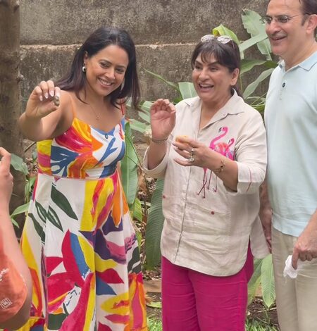 Archana Puran Singh enjoys first cashew fruit experience at Sameera Reddy’s Goa house