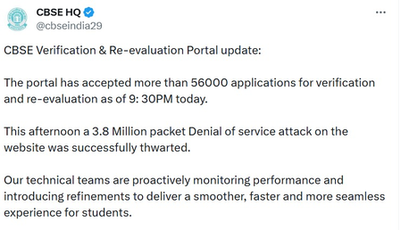 CBSE receives over 56,000 re-evaluation requests, thwarts major cyber attack