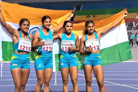 Indian women’s 4x100m relay team clinches gold, sets meet record at New Taipei City Athletics Open Indian women’s 4x100m relay team clinches gold, sets meet record at New Taipei City Athletics Open