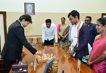 TN CM Vijay plays chess with Praggnanandhaa, awards Rs 50 lakh for Norway Chess triumph TN CM Vijay plays chess with Praggnanandhaa, awards Rs 50 lakh for Norway Chess triumph