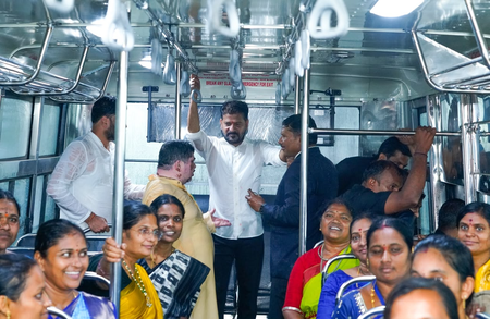 Telangana CM hands over 553 buses to women self-help groups Telangana CM hands over 553 buses to women self-help groups